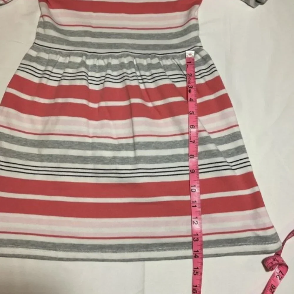 Gymboree Girls Size 8 Kitty in Pink Gray White Stripes Terry Short Sleeve Dress